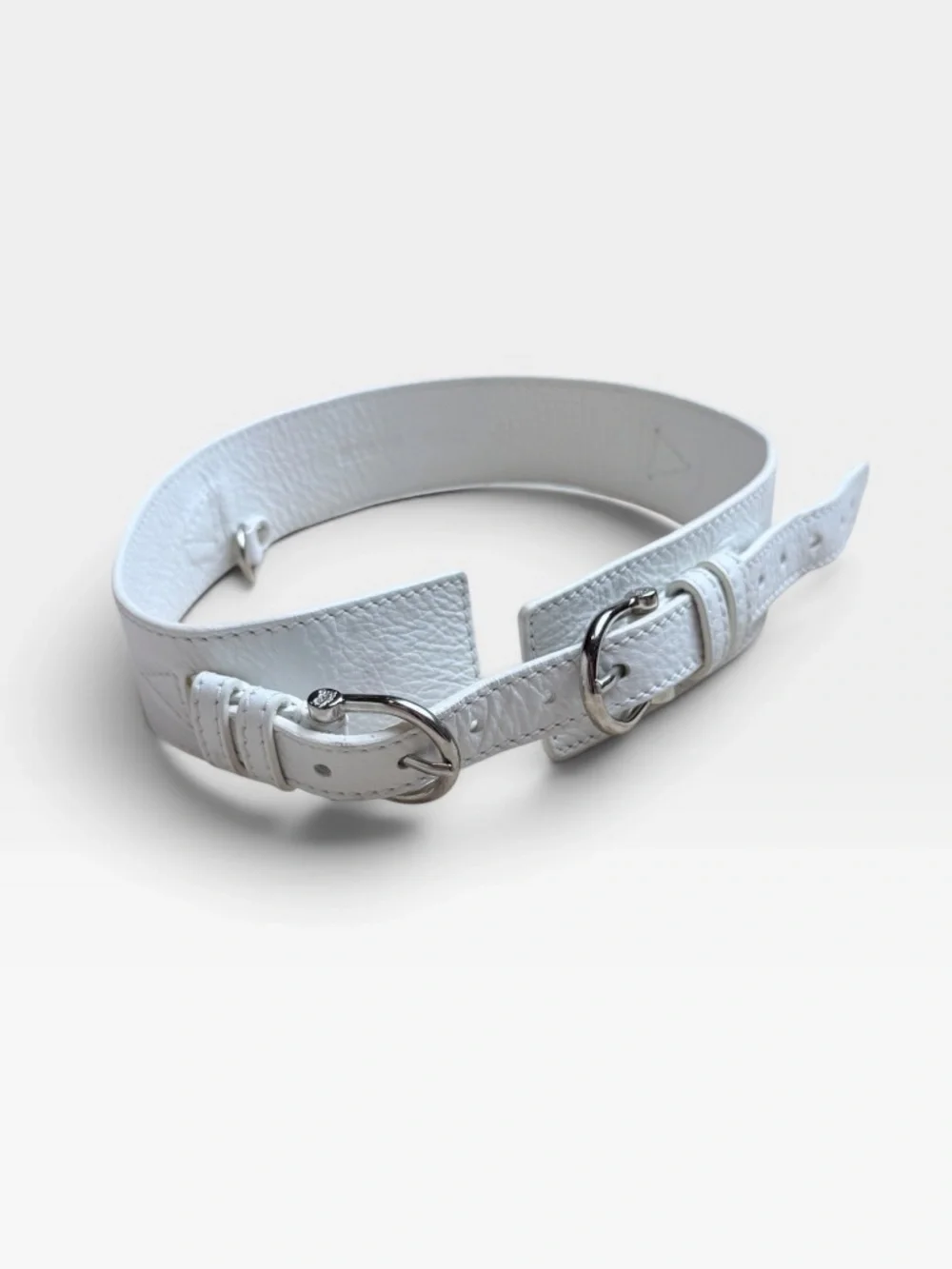 Burberry Double Buckle Leather Belt White